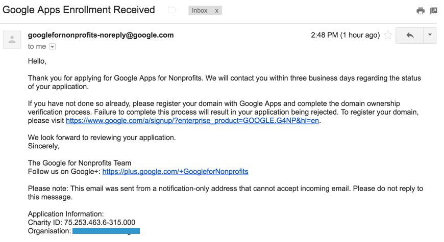 Mengaktifkan Admin Console Google Apps akun Google for NonProfit 1