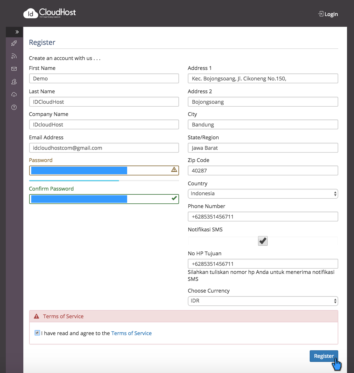 Cara Mendaftar Akun Baru di IDCloudHost 3