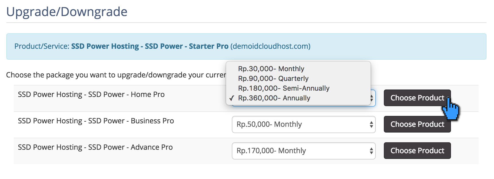 Cara Upgrade dan Downgrade Hosting 6
