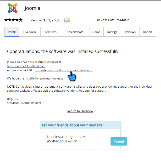 Cara instalasi joomla di cPanel 12(pointer admin)