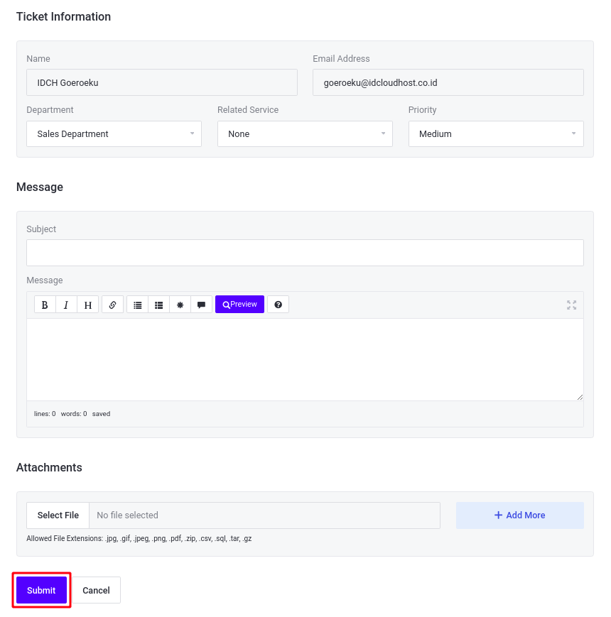Form Ticket idcloudhost 2020