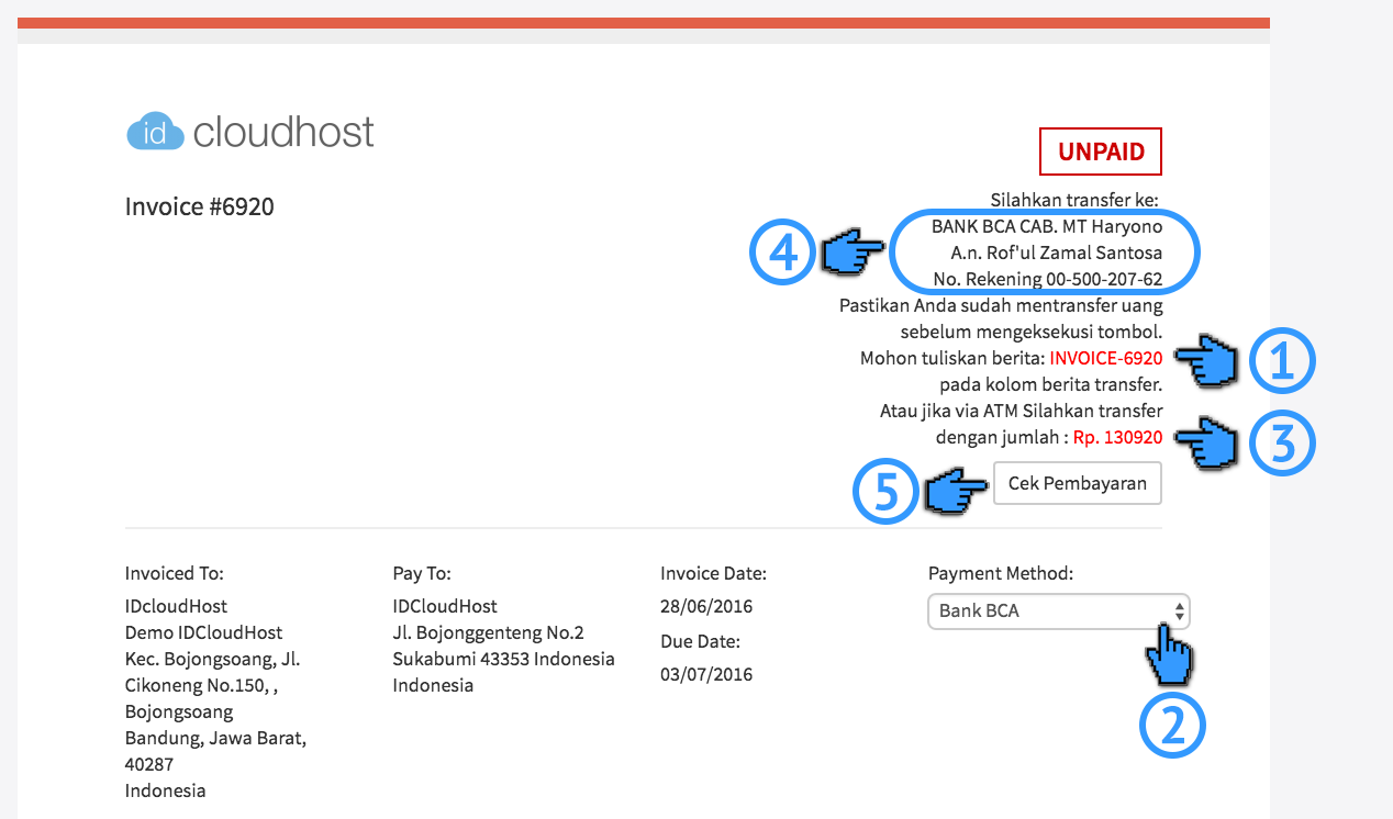 Melakukan Pembayaran di IDcloudHost 1
