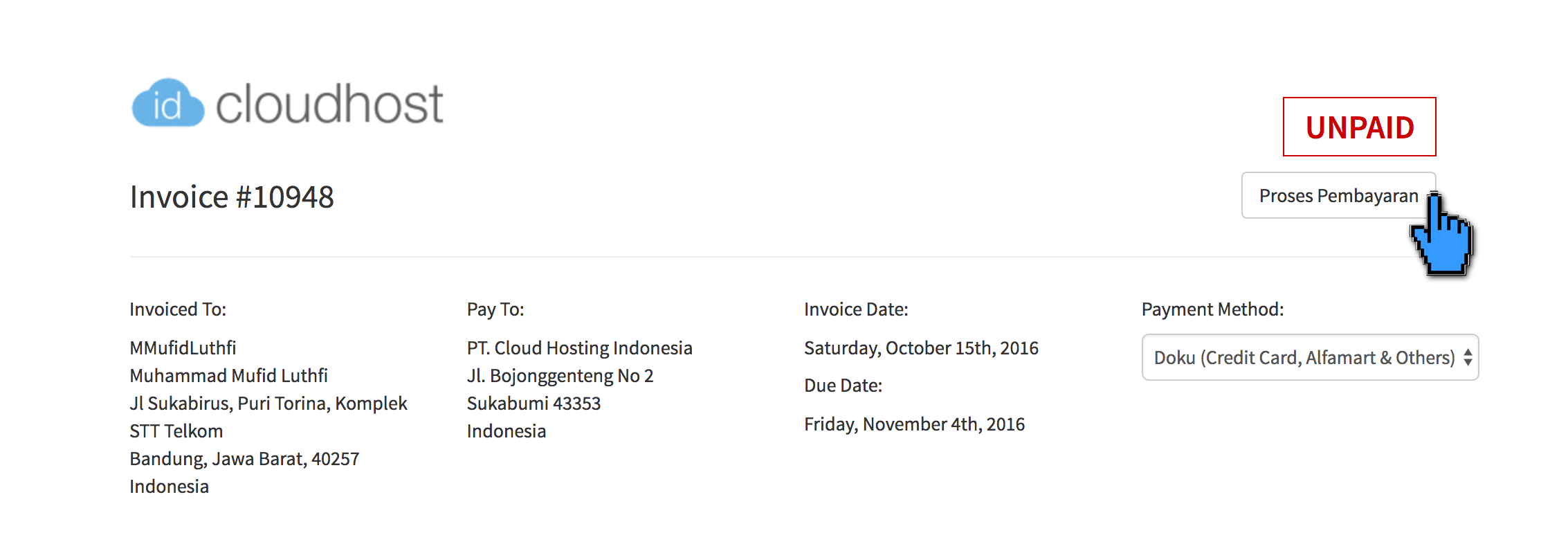 Pembayaran Layanan IDCloudHost via Alfamart