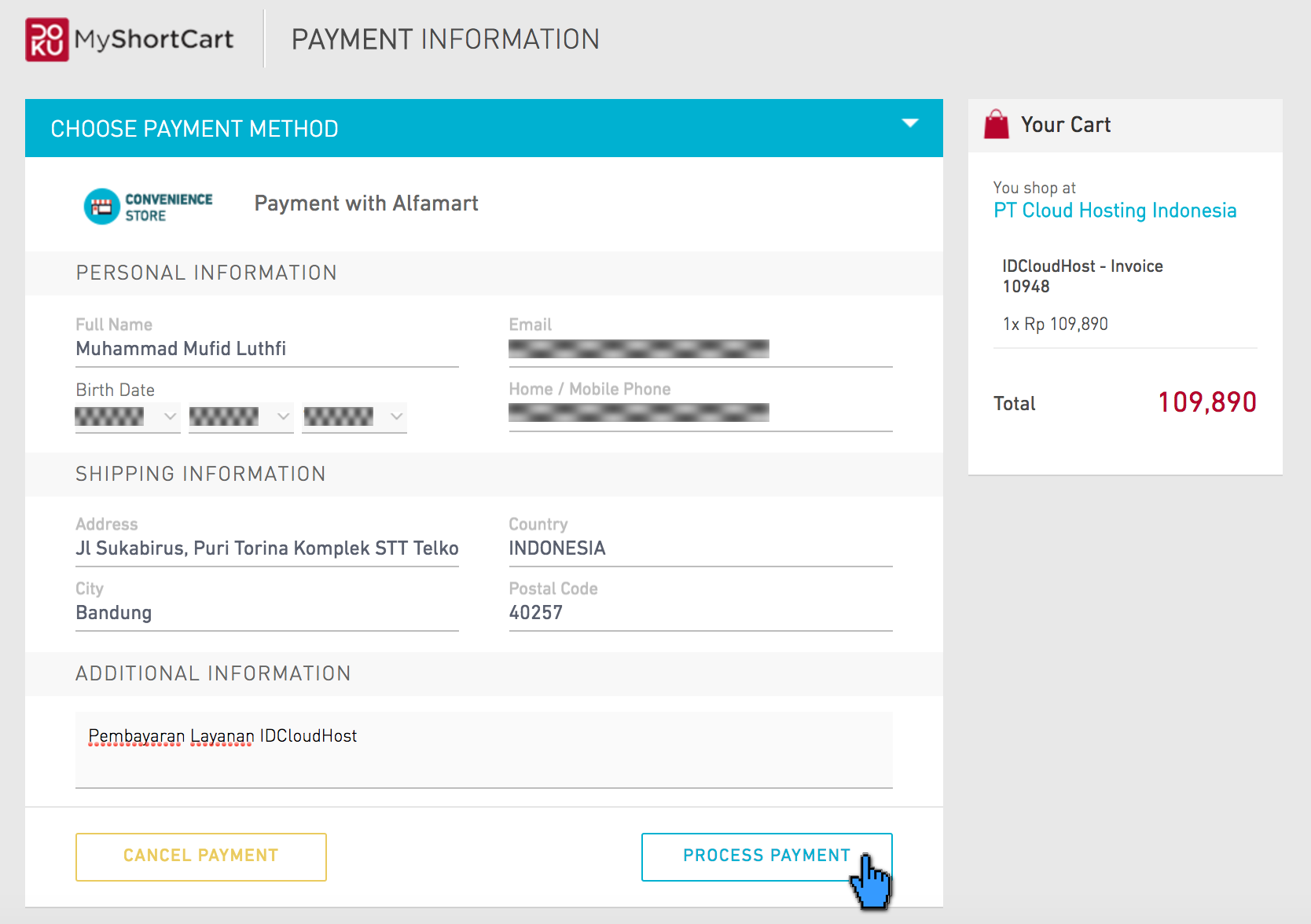 Pembayaran Layanan IDCloudHost via Alfamart