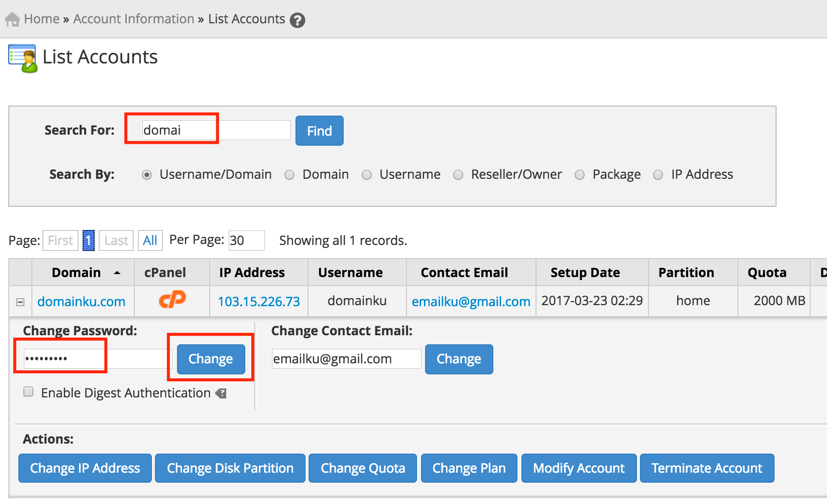 Tutorial Cara Ubah Password cPanel Account di WHM