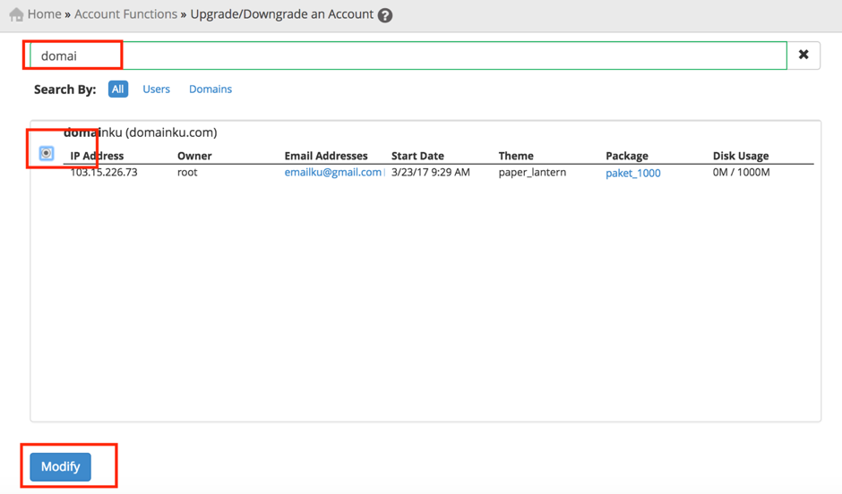 Tutorial Cara Upgrade/Downgrade cPanel Account di WHM