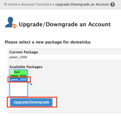 Tutorial Cara Upgrade/Downgrade cPanel Account di WHM
