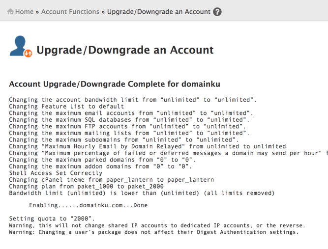 Tutorial Cara Upgrade/Downgrade cPanel Account di WHM