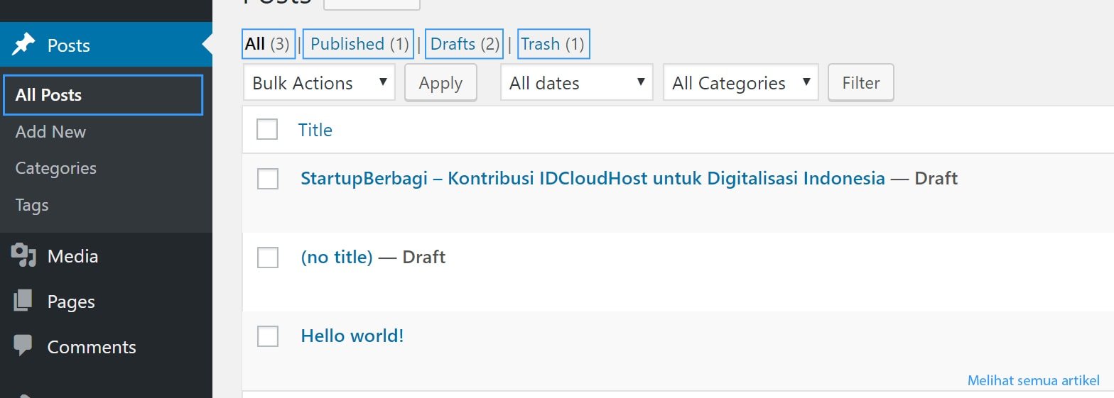 cara melihat semua artikel pada wordpress