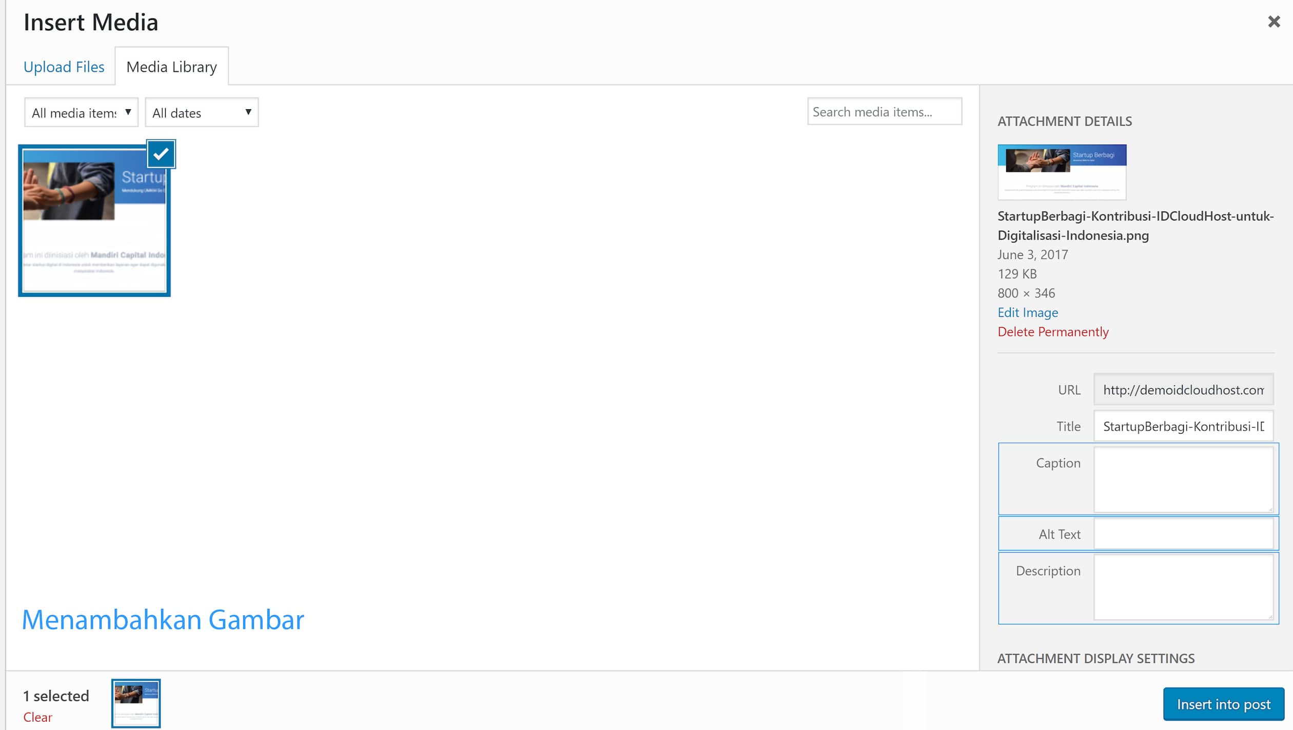 Menambahkan gambar dari file komputer pada wordpress