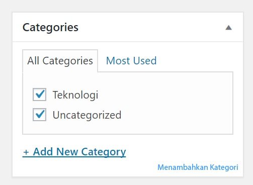 menambahkan kategori pada artikel wordpress