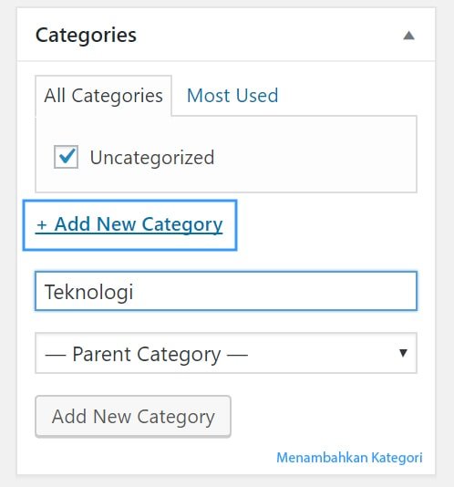 menambahkan ketegori pada artikel wordpress