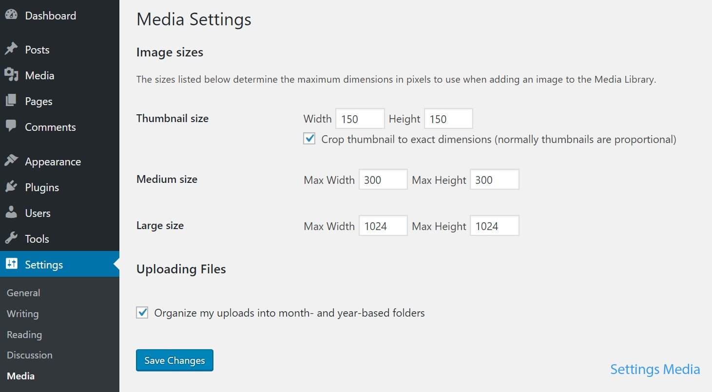 setting media pada wordpress