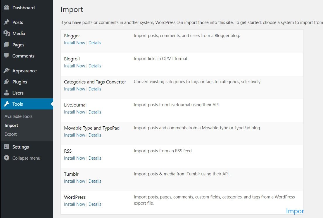 cara impor pada wordpress