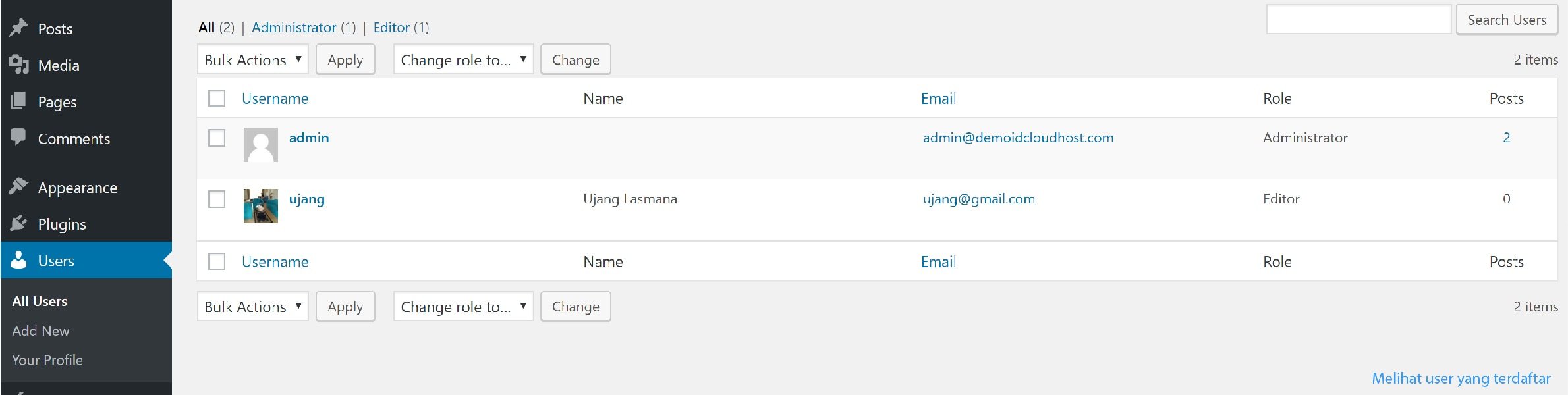 cara melihat user yang terdaftar pada wordpress