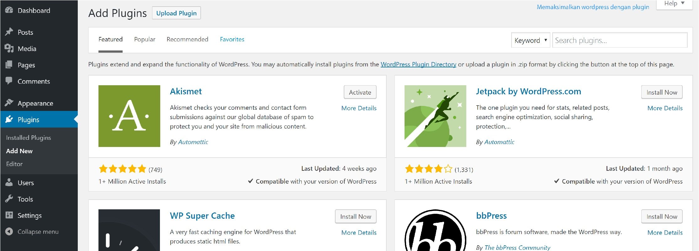 memaksimalkan wordpress dengan plugin