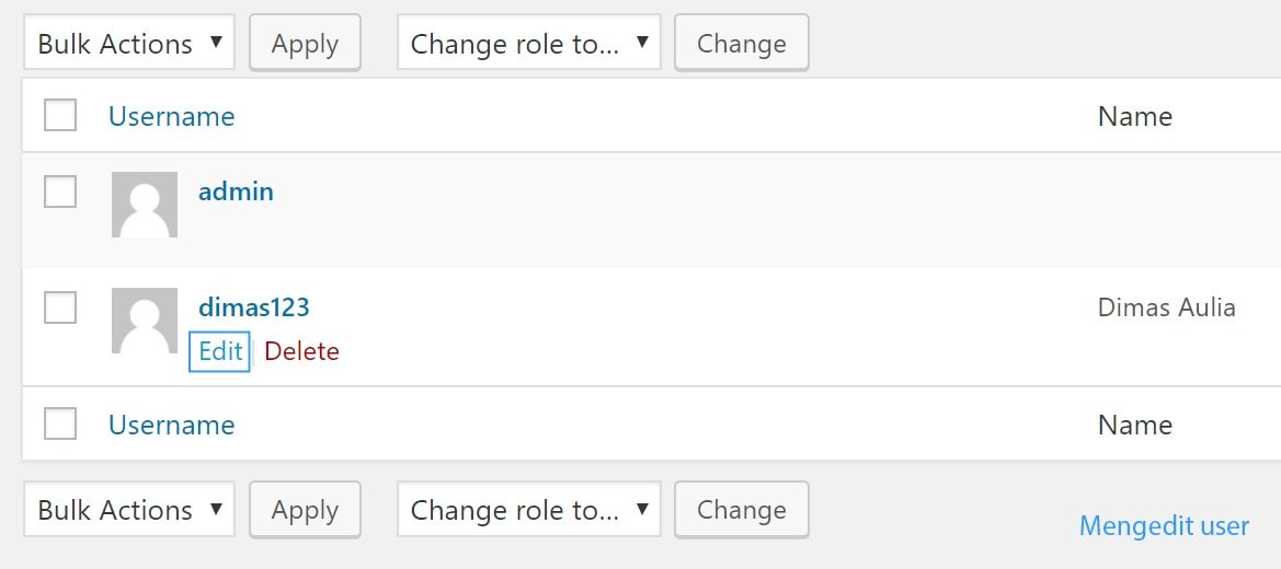 cara mengedit user pada wordpress