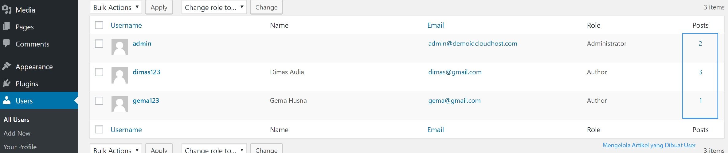 cara mengelola artikel yang dibuat user