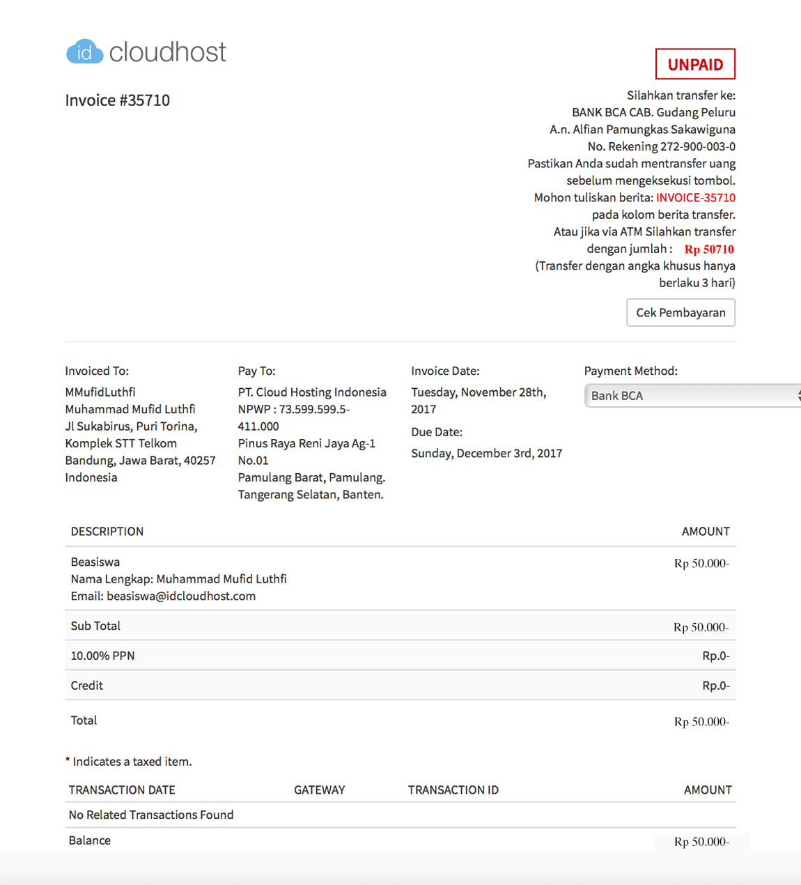 Prosedur Pendaftaran dan Pembayaran Beasiswa IDCloudHost 2018