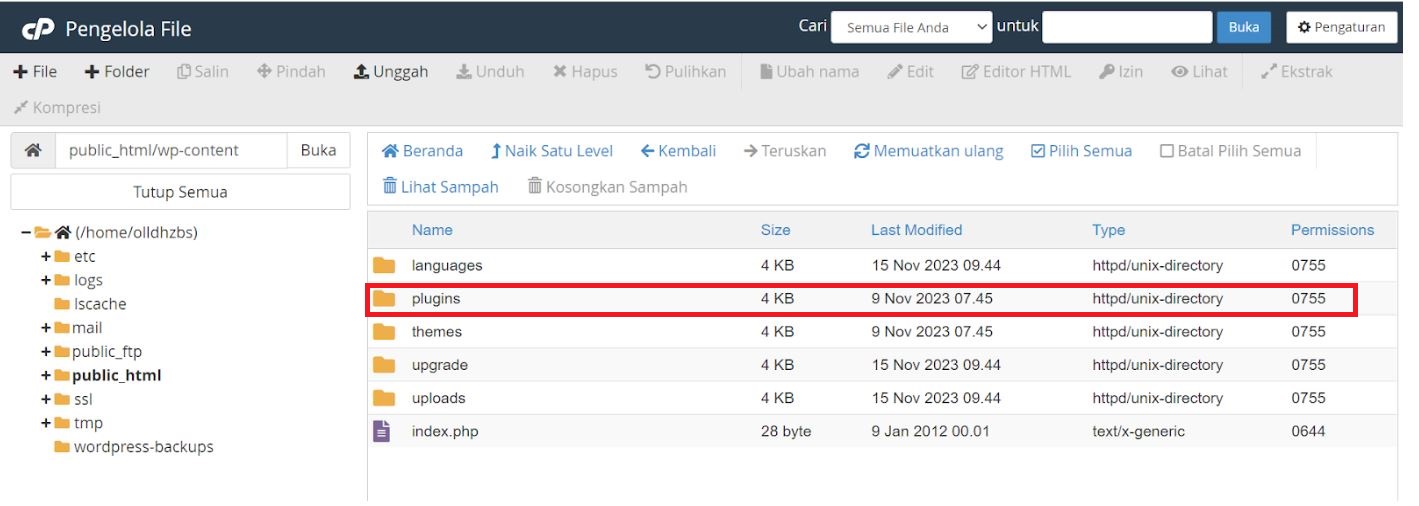 Menonaktifkan (Disable) Plugin WordPress melalui cPanel Menonaktifkan (Disable) Plugin WordPress melalui cPanel