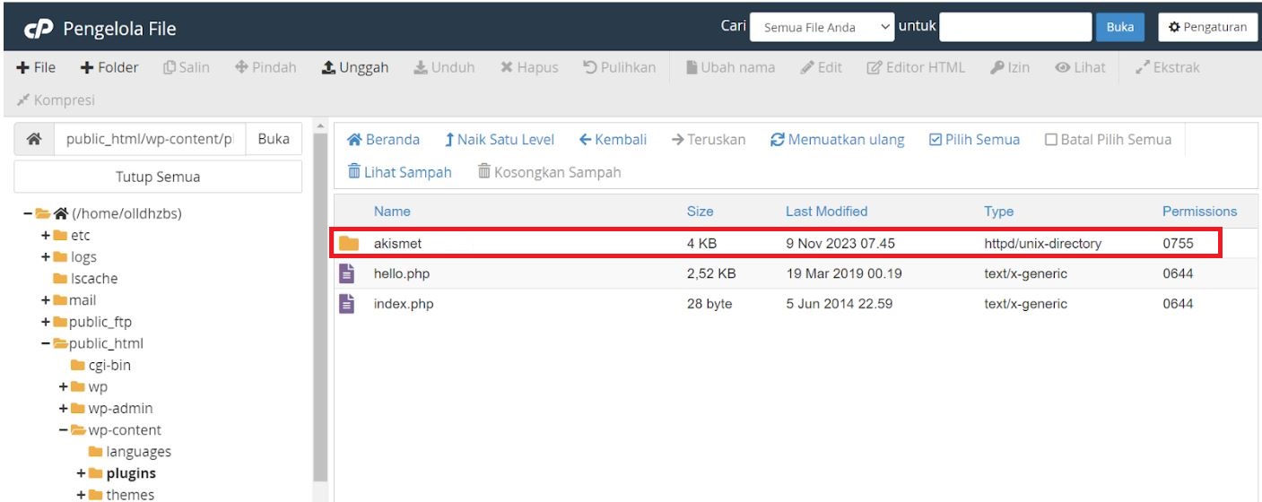 Menonaktifkan (Disable) Plugin WordPress melalui cPanel Menonaktifkan (Disable) Plugin WordPress melalui cPanel