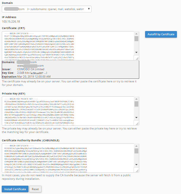 Cara Install Comodo PositiveSSL di cPanel