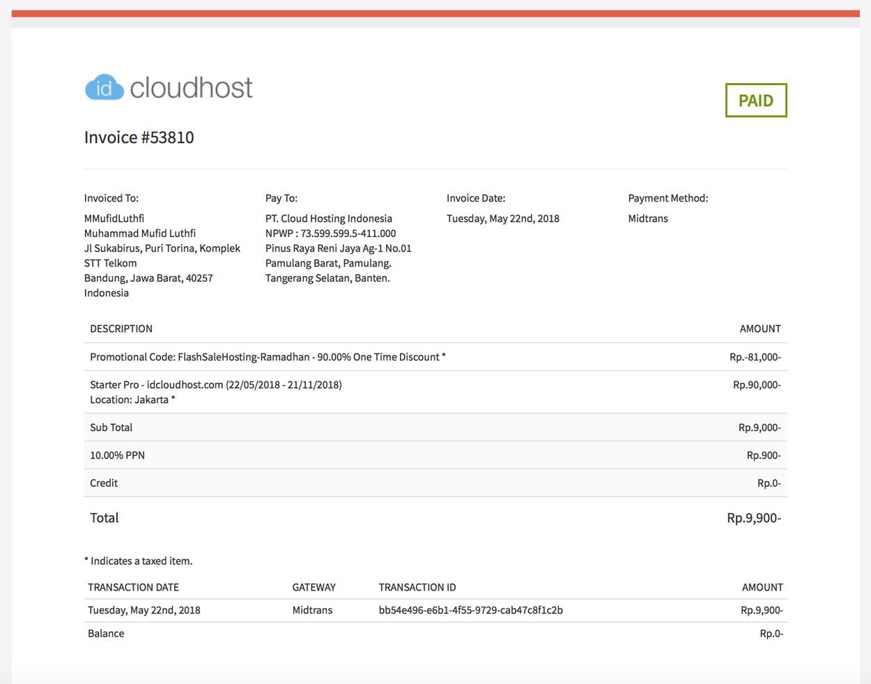 Pembayaran Layanan IDCloudHost via GOPAY