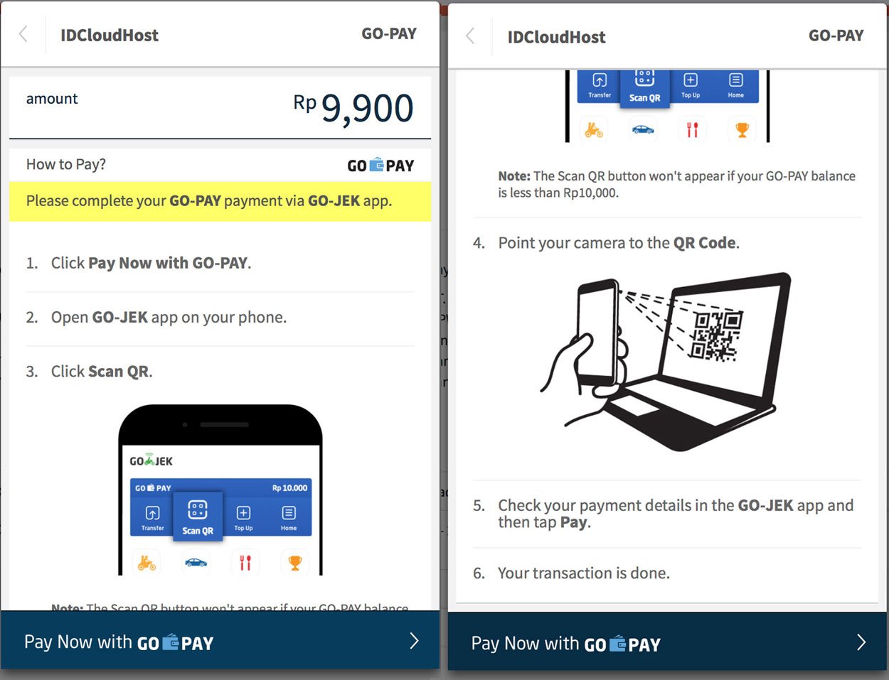 Pembayaran Layanan IDCloudHost via GOPAY