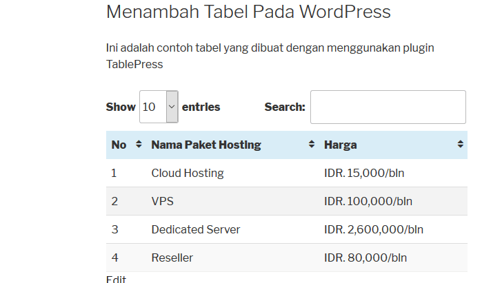Cara Membuat Tabel Dengan Menggunakan Plugin Tablepress Pada WordPress