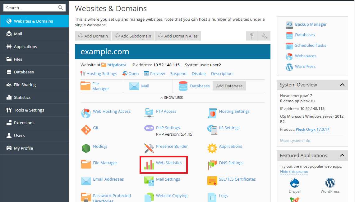 Cara Melihat Statistik dan Laporan Penggunaan Plesk Hosting