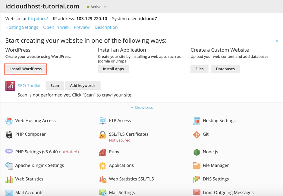 Panduan Cara Install WordPress di Plesk Hosting IDCloudHost