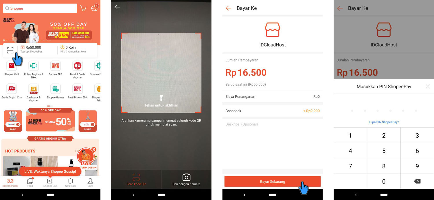 Pembayaran Layanan IDCloudHost via ShopeePay - Shopee