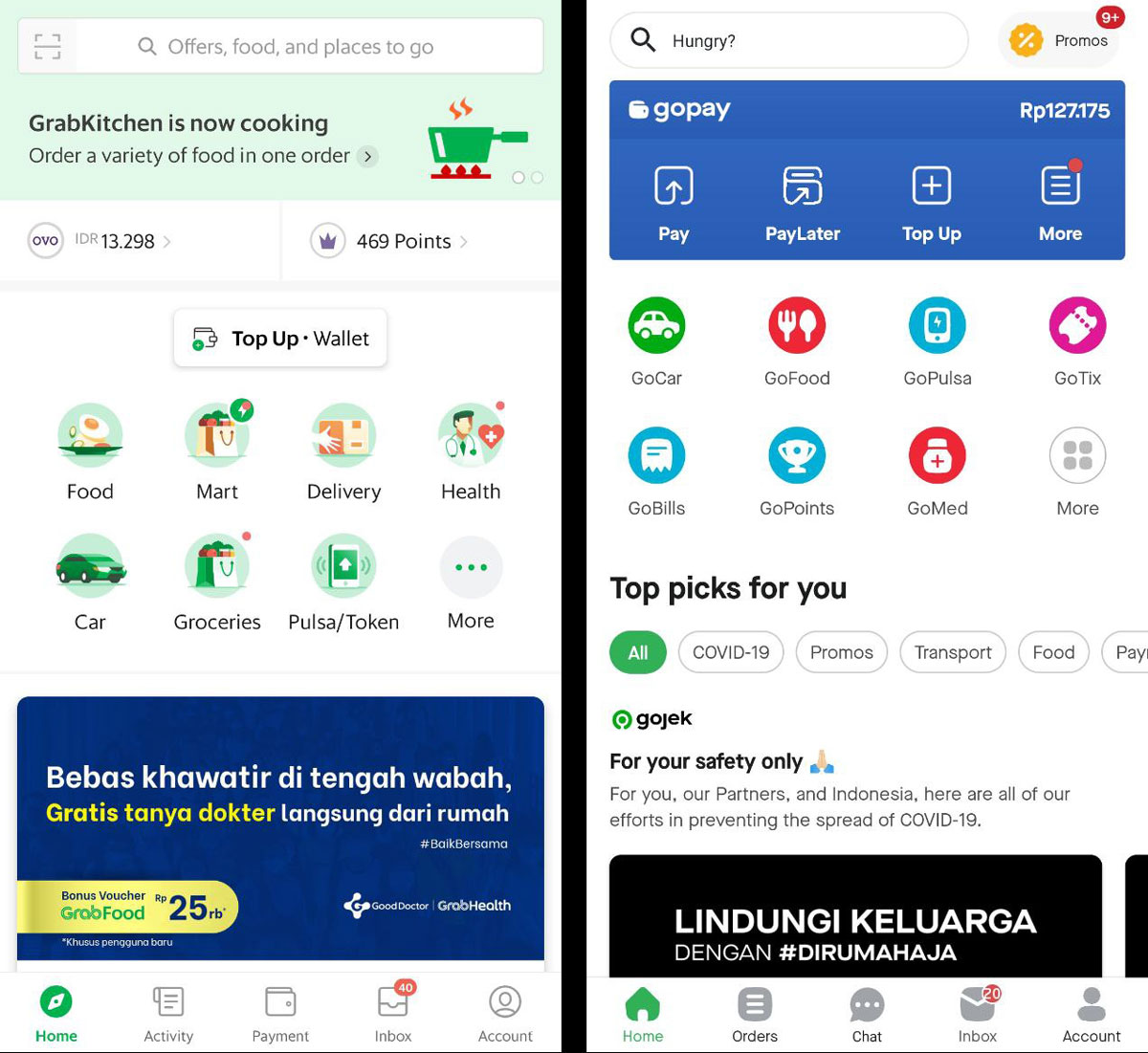 Fitur GoRide (GOJEK) dan Grabbike (GRAB) hilang dari Aplikasi karena Aturan PSBB