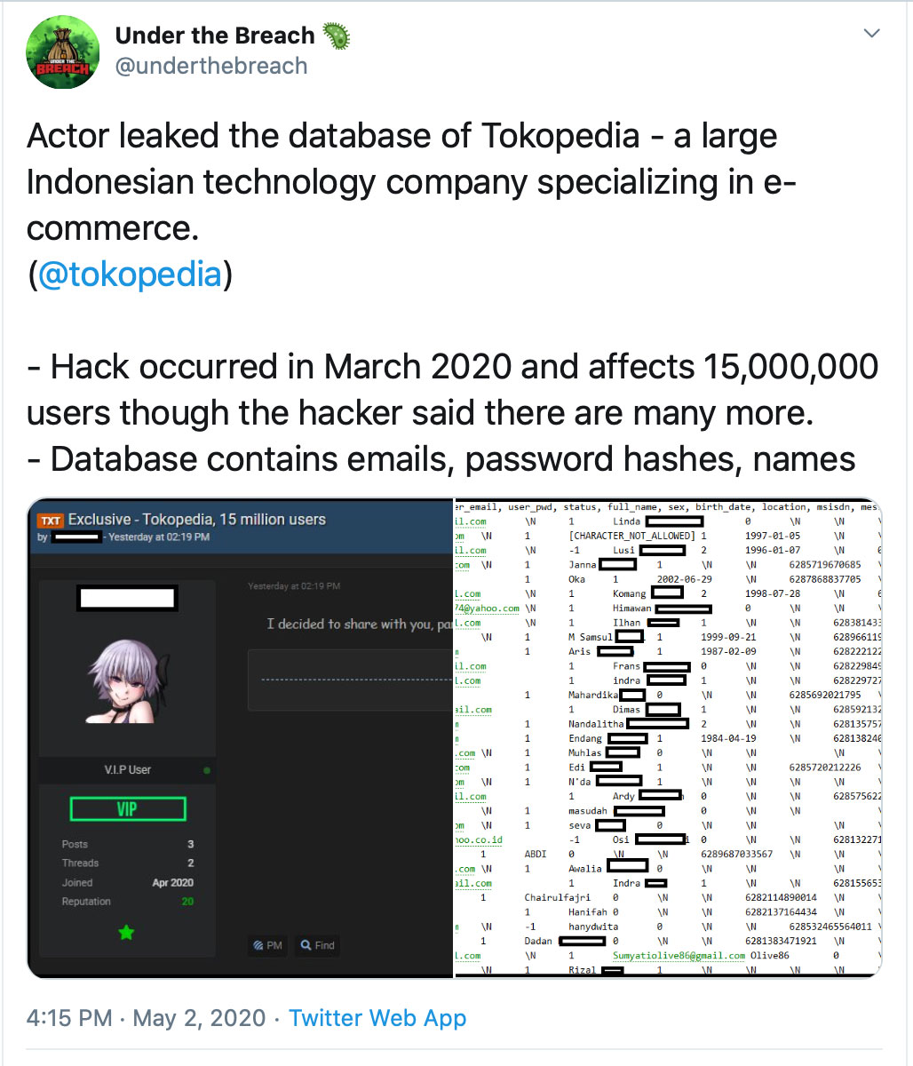 Ada lebih 15 Juta Data Pengguna Tokopedia Telah Bocor di Internet | IDCloudhost