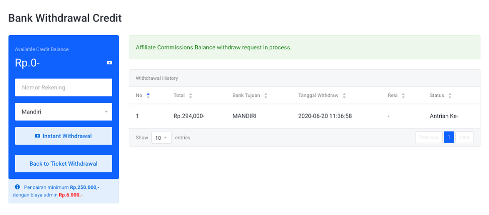 Cara Melakukan Instant Withdrawal (Pencairan Dana Otomatis) Saldo Affiliate di IDCloudHost