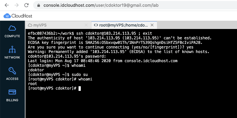 Cara Masuk Sebagai root Akses pada Server Private Cloud IDCloudhost