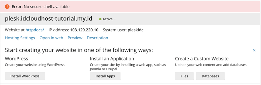 Mengatasi Error : No Secure Shell Available di Plesk | IDCloudhost