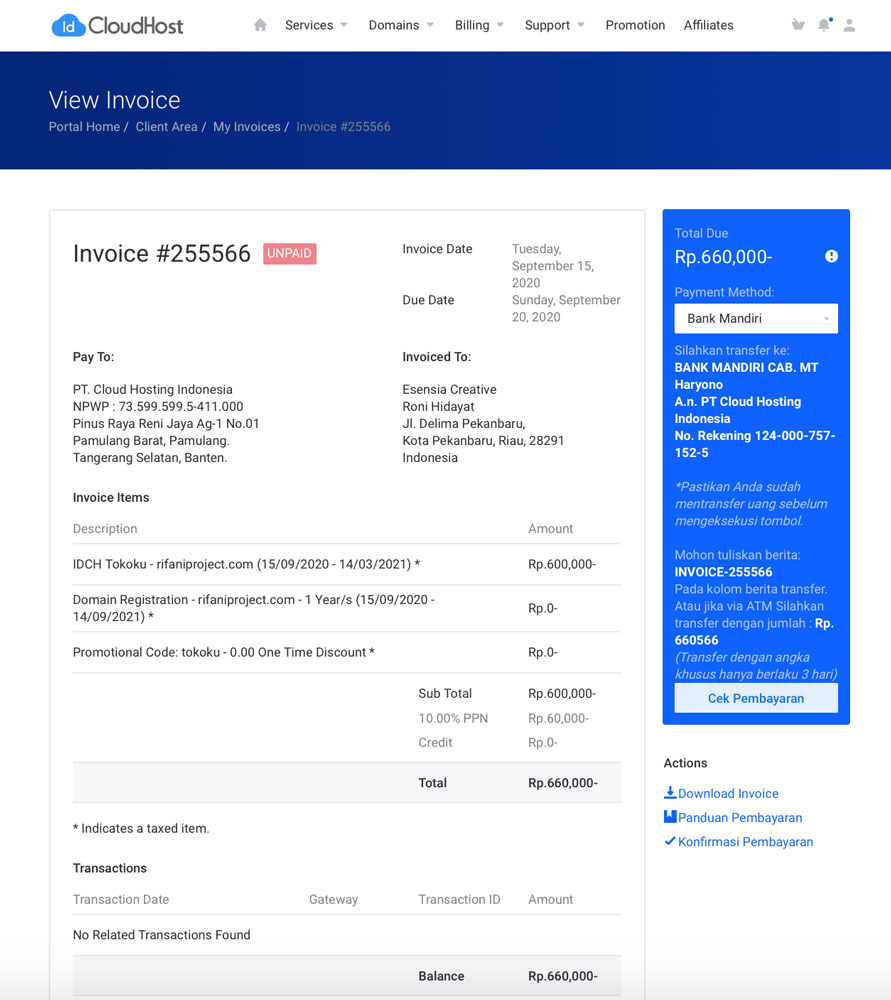 Cara Melakukan Order Layanan Tokoku di IDCloudhost