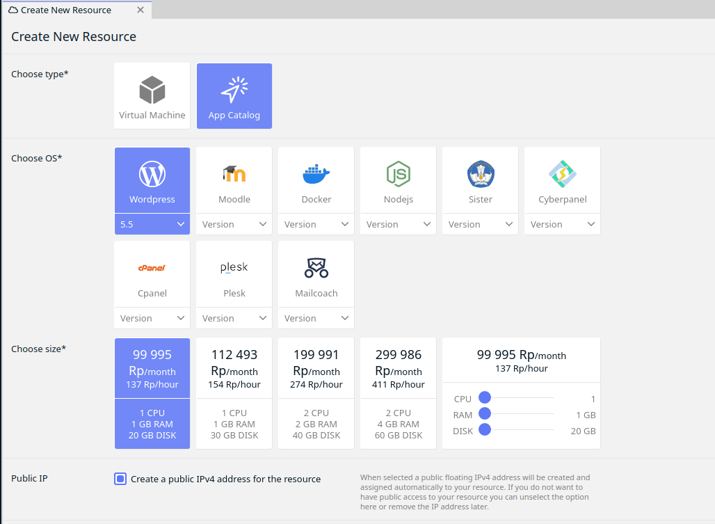 Cara Menggunakan Instant Deploy CMS WordPress IDCloudHost - Choose OS