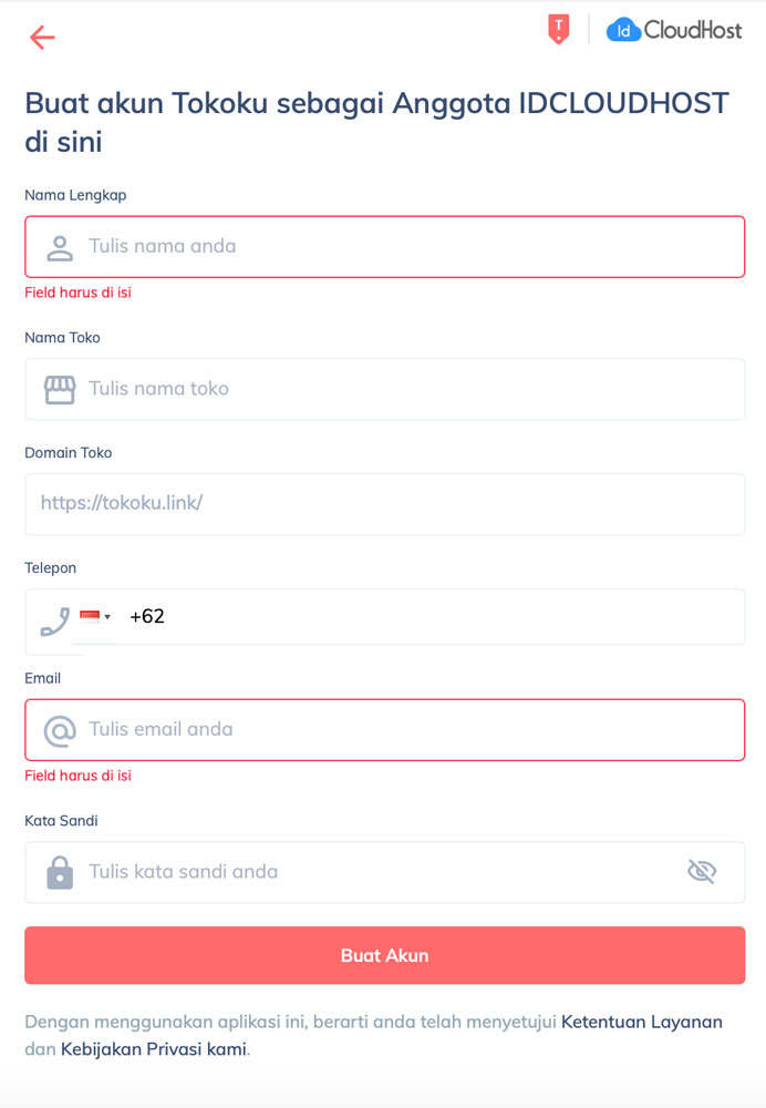Cara Melakukan Order Layanan Tokoku di IDCloudhost