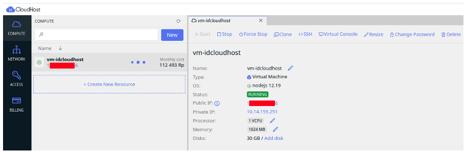 Cara Menggunakan Node js pada Layanan Private Cloud IDCloudHost
