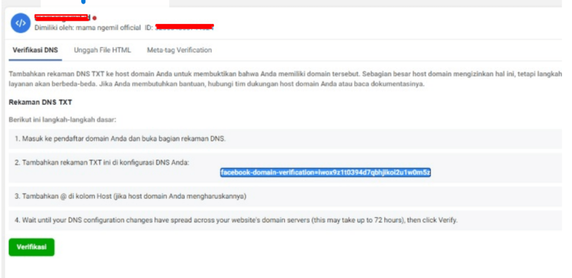 Cara Verifikasi Kepemilikan Domain untuk Facebook Pixel (Facebook Ads) via DNS Record | IDCloudhost