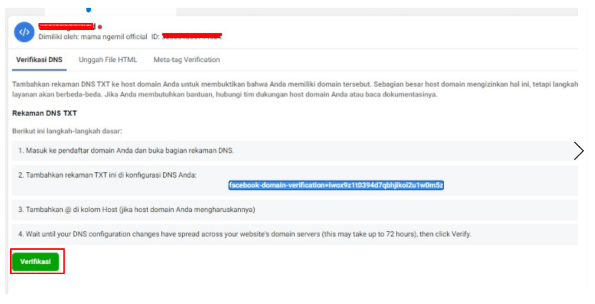 Cara Verifikasi Kepemilikan Domain untuk Facebook Pixel (Facebook Ads) via DNS Record | IDCloudhost