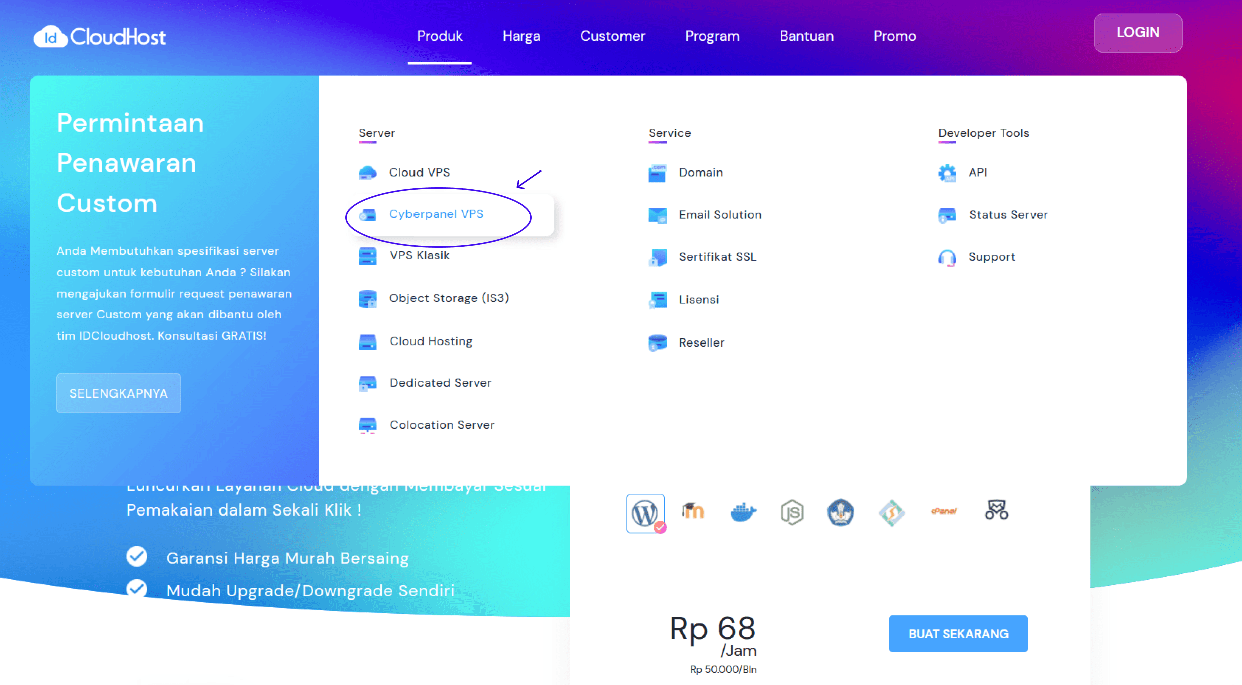 Pilih Cyberpanel VPS