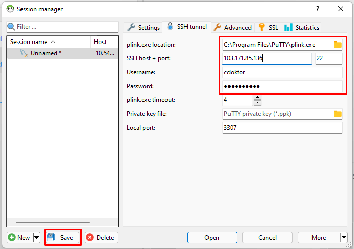 Akses MariaDb melalui HeidiSQ
