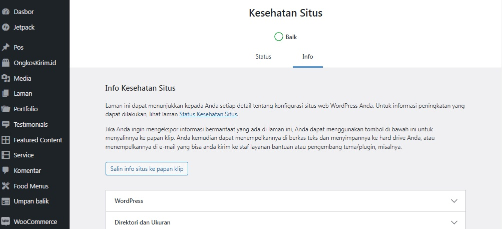 Melihat Site Health WordPress