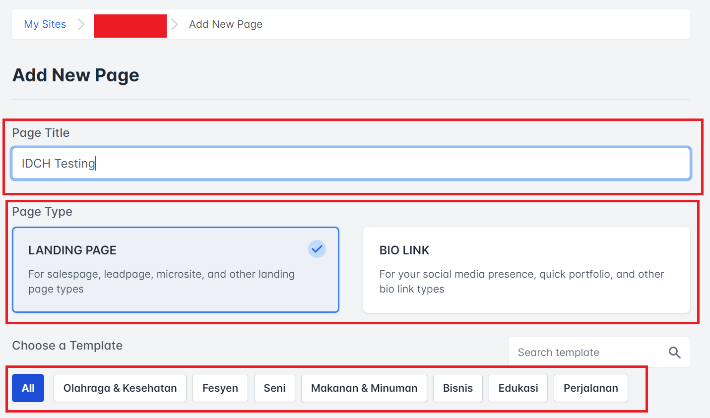 landing page dengan website instan