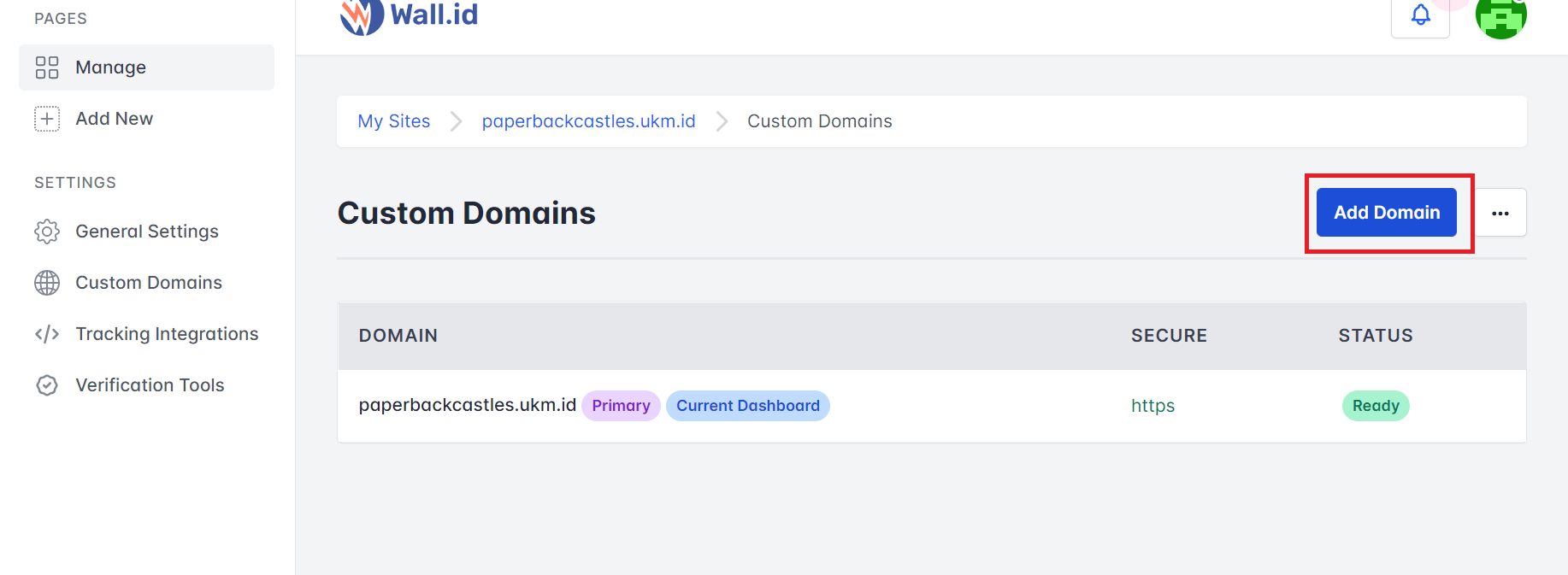 Custom Domain di Wall.id