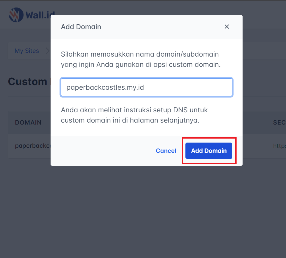 Custom Domain di Wall.id