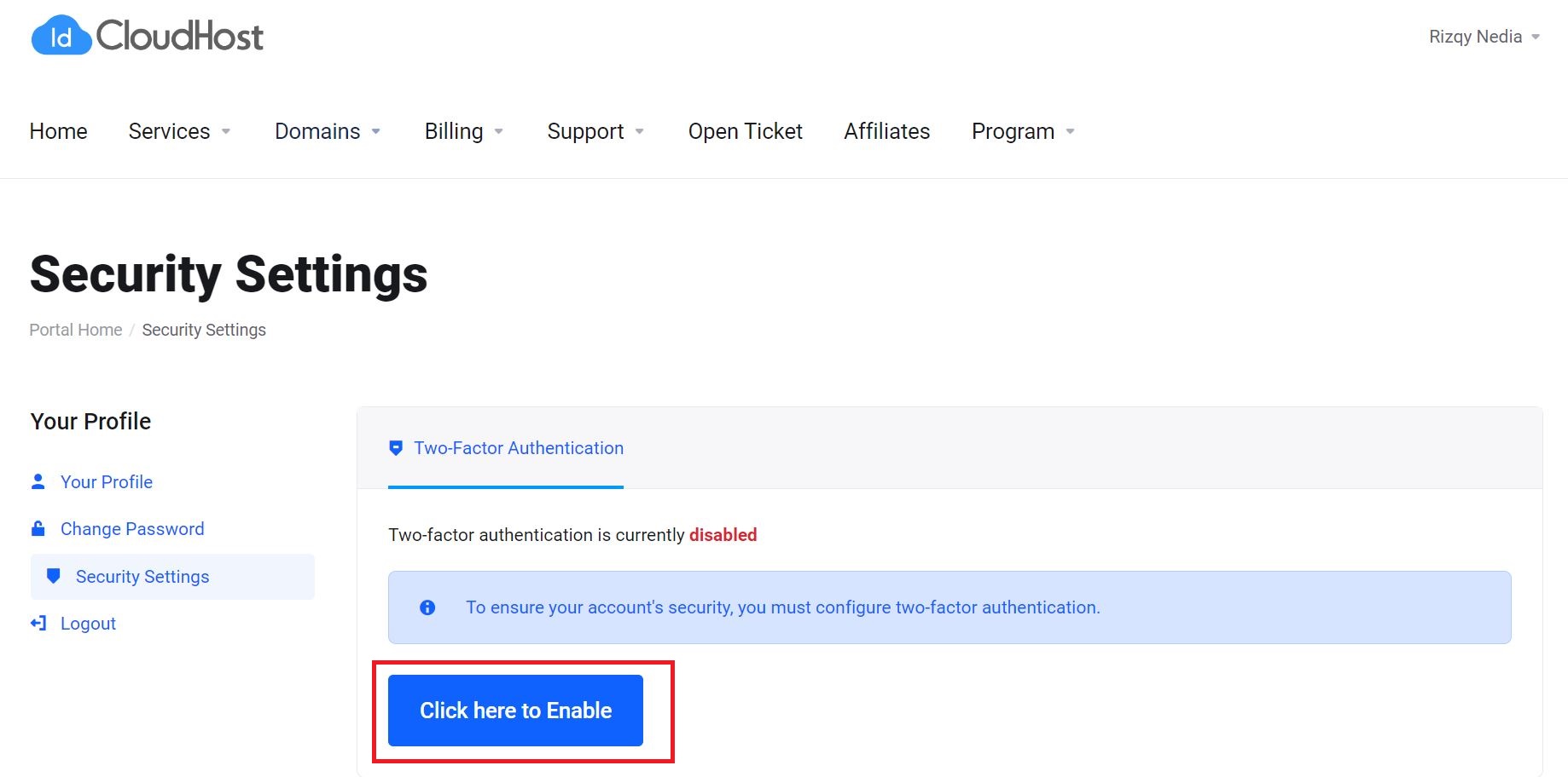 Cara Mengaktifkan Two-Factor Authentication (2FA) Lewat Email Pada Akun Client Area